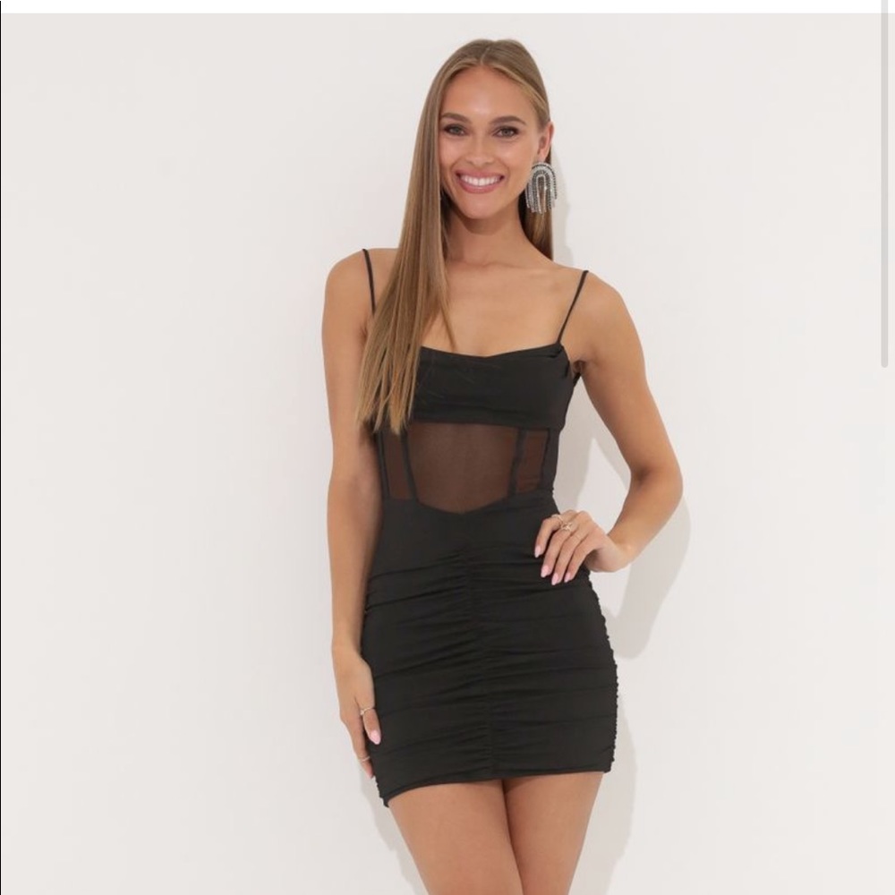 Lucy in the sky black corset mesh mini dress